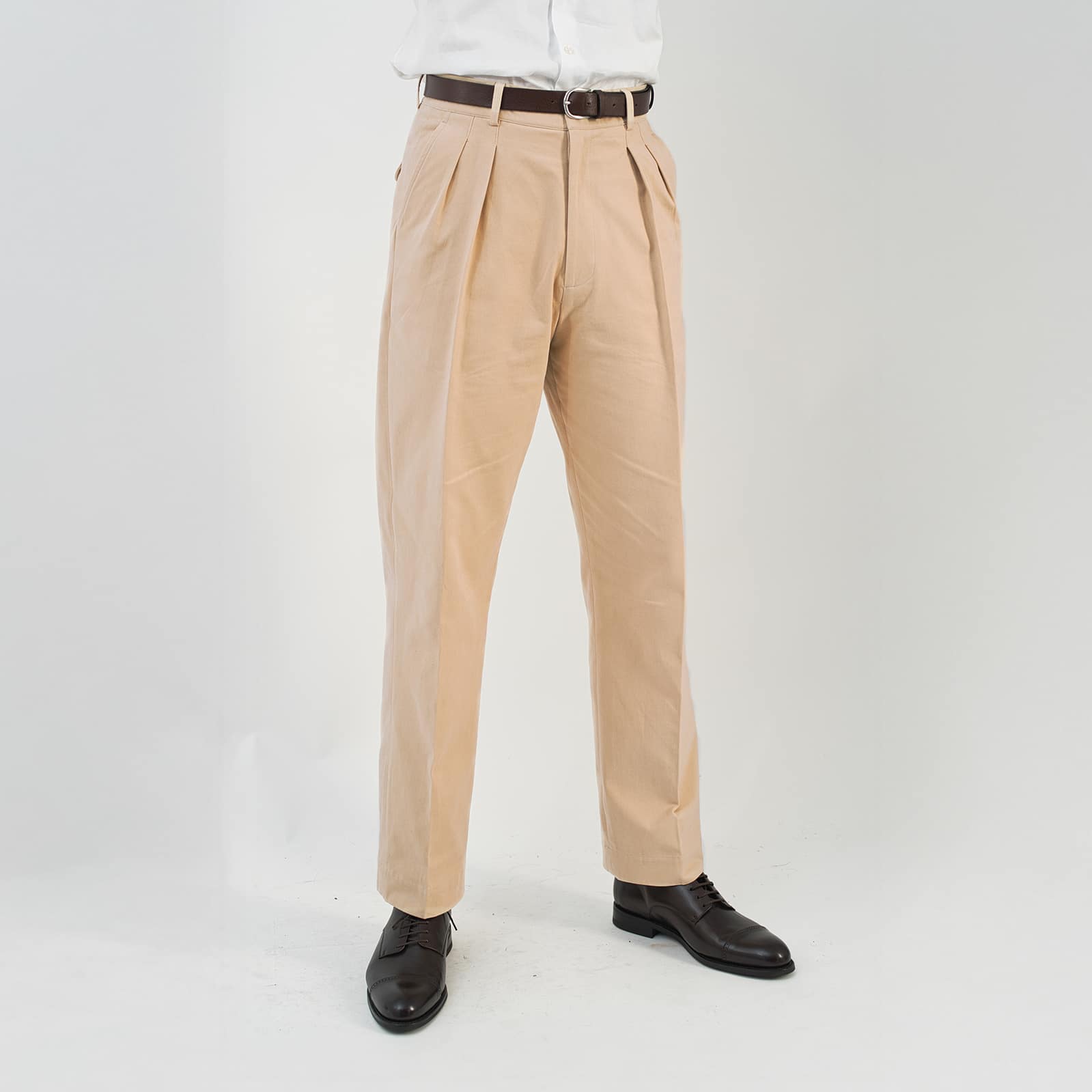 Pantalon homme haut de gamme beige pour cuisses larges - Fostoni