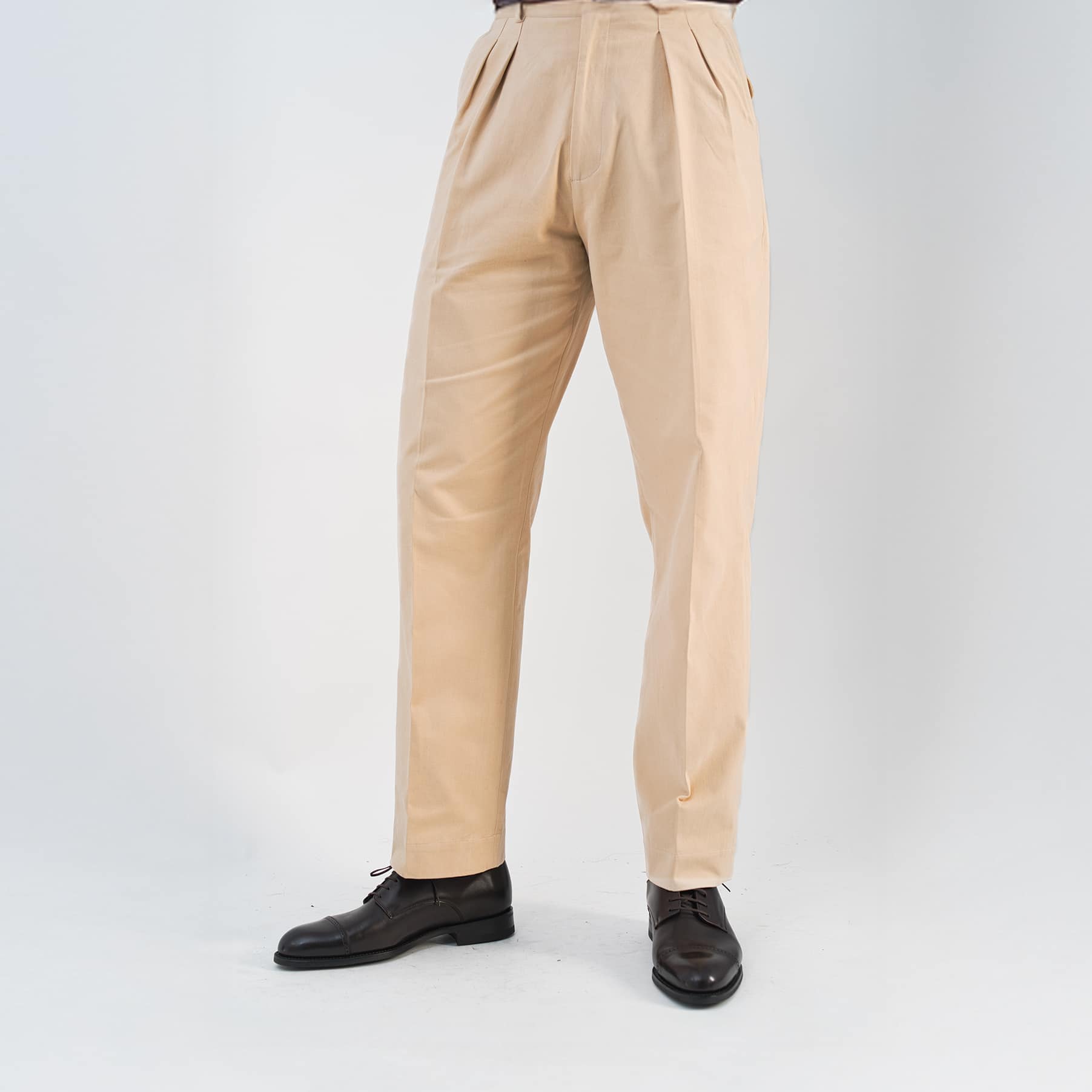 Pantalon homme haut de gamme beige pour cuisses larges - Fostoni