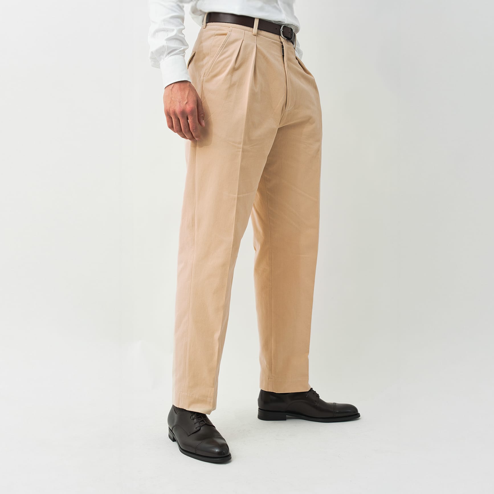 Pantalon homme haut de gamme beige pour cuisses larges - Fostoni