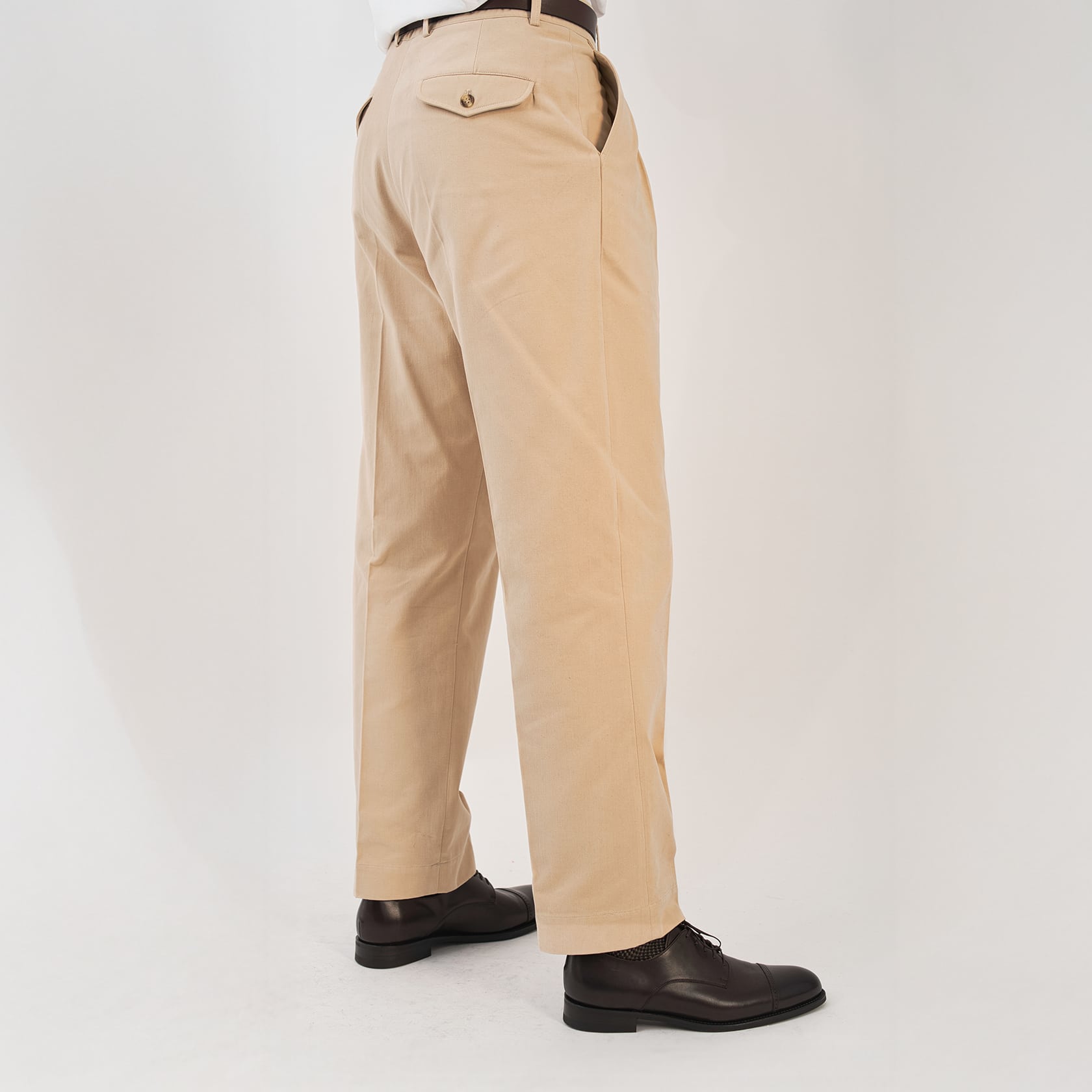 Pantalon homme haut de gamme beige pour cuisses larges - Fostoni