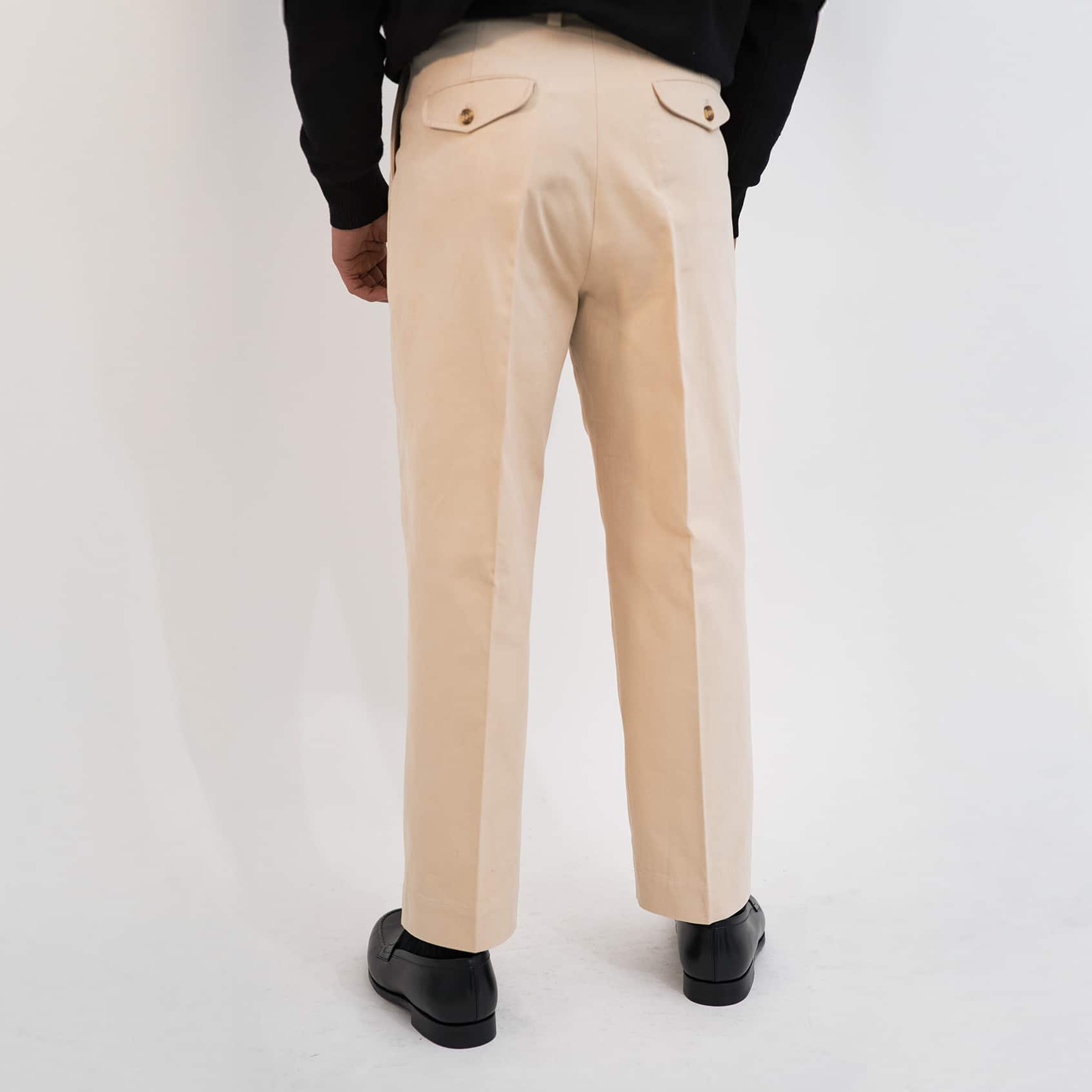 Pantalon homme haut de gamme beige pour cuisses larges - Fostoni